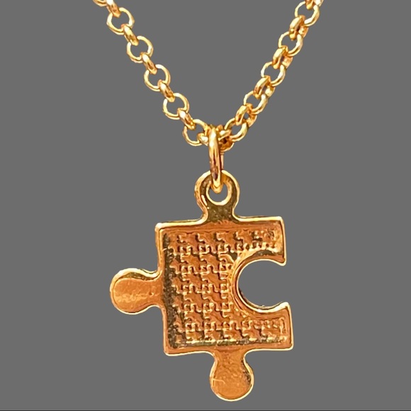 Two Necklaces Couples Puzzle Pieces Gold Tone Unisex - Picture 3 of 6